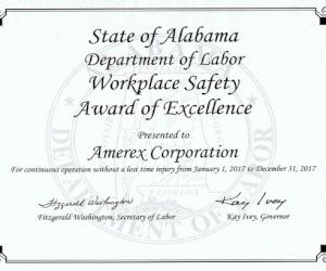 Amerex receives Alabama Workplace Safety Award